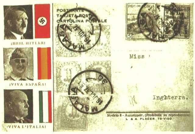 Postal de Hitler, Franco y Mussolini